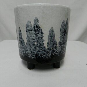 Monteagle Planter Vase ceramic footed blue grey black cream 6" x 6" Rooms To Go